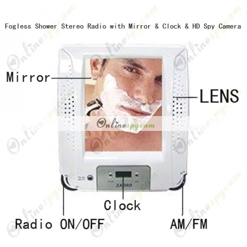 Bathroom Hidden Camera Fogless Shower Stereo Radio with Mirror & Clock ...