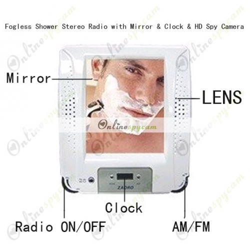 Bathroom Hidden Camera Fogless Shower Stereo Radio with Mirror & Clock ...